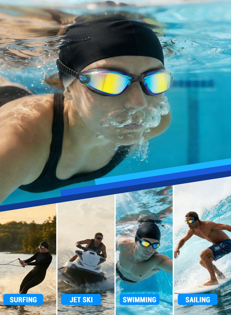 Axpeih 5-in-1 Anti-Fog Pro Swim Goggles Set for Adults with Silicone Swim Cap, Anti-Fog UV Protection, Clear Vision, 180° Panoramic, Durable PC Material - Waterproof Swimming Accessories Kit with Carry Case, Nose Clip, & Earplugs (Black) - Image 2